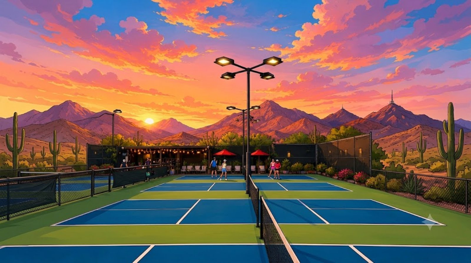 TheKtchnParty pickleball courts at sunset
